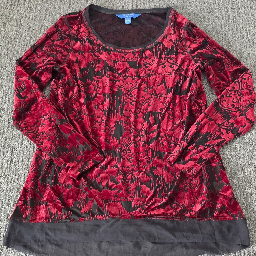 Simply Vera Vera Wang L Burgundy Velvet Burnout Tunic Top Whimsigoth